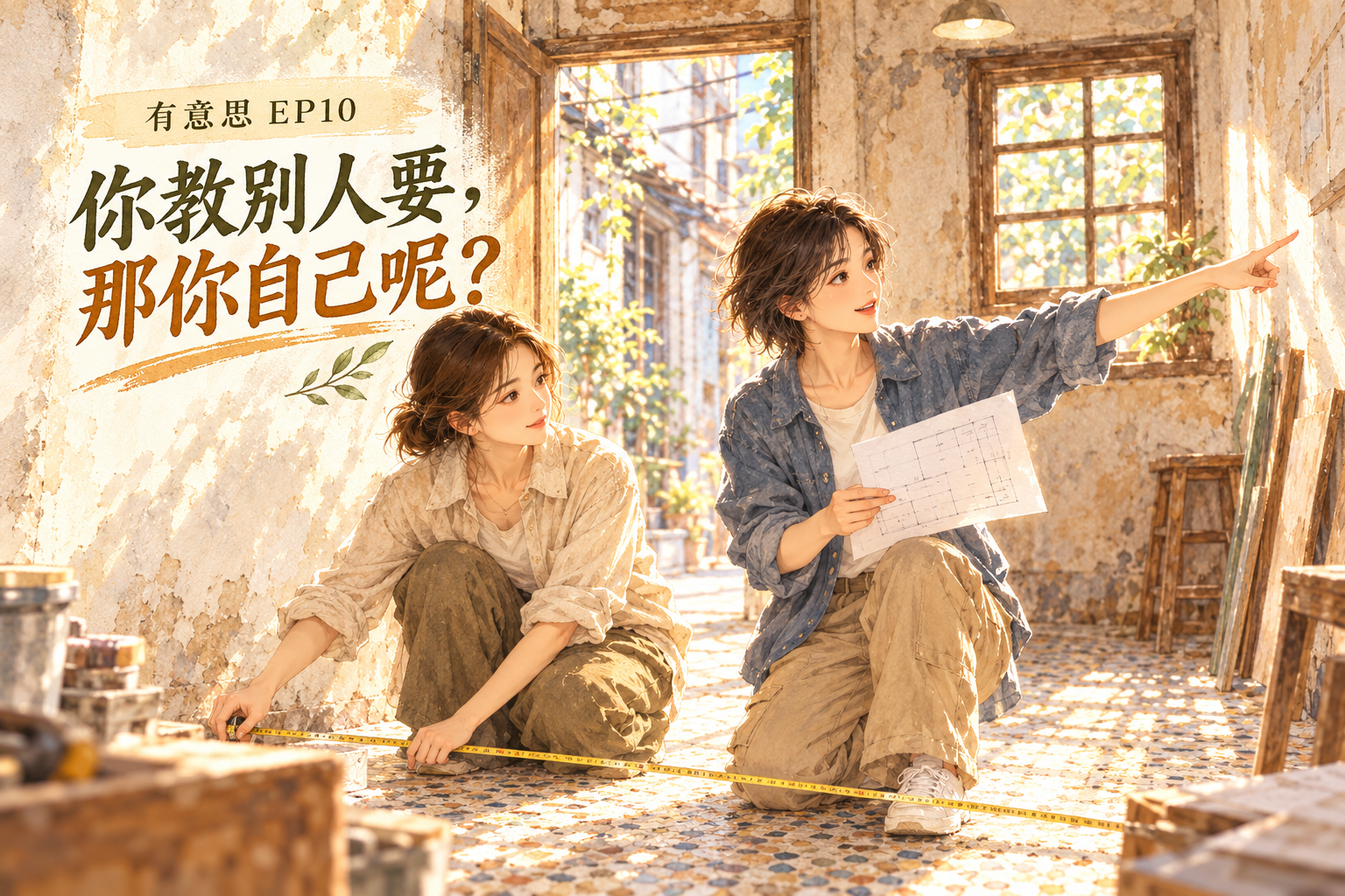 《有意思》EP10 你教別人要，那你自己呢？——小敏站在淺綠色牆前，手裡抱著油漆桶，回頭笑。