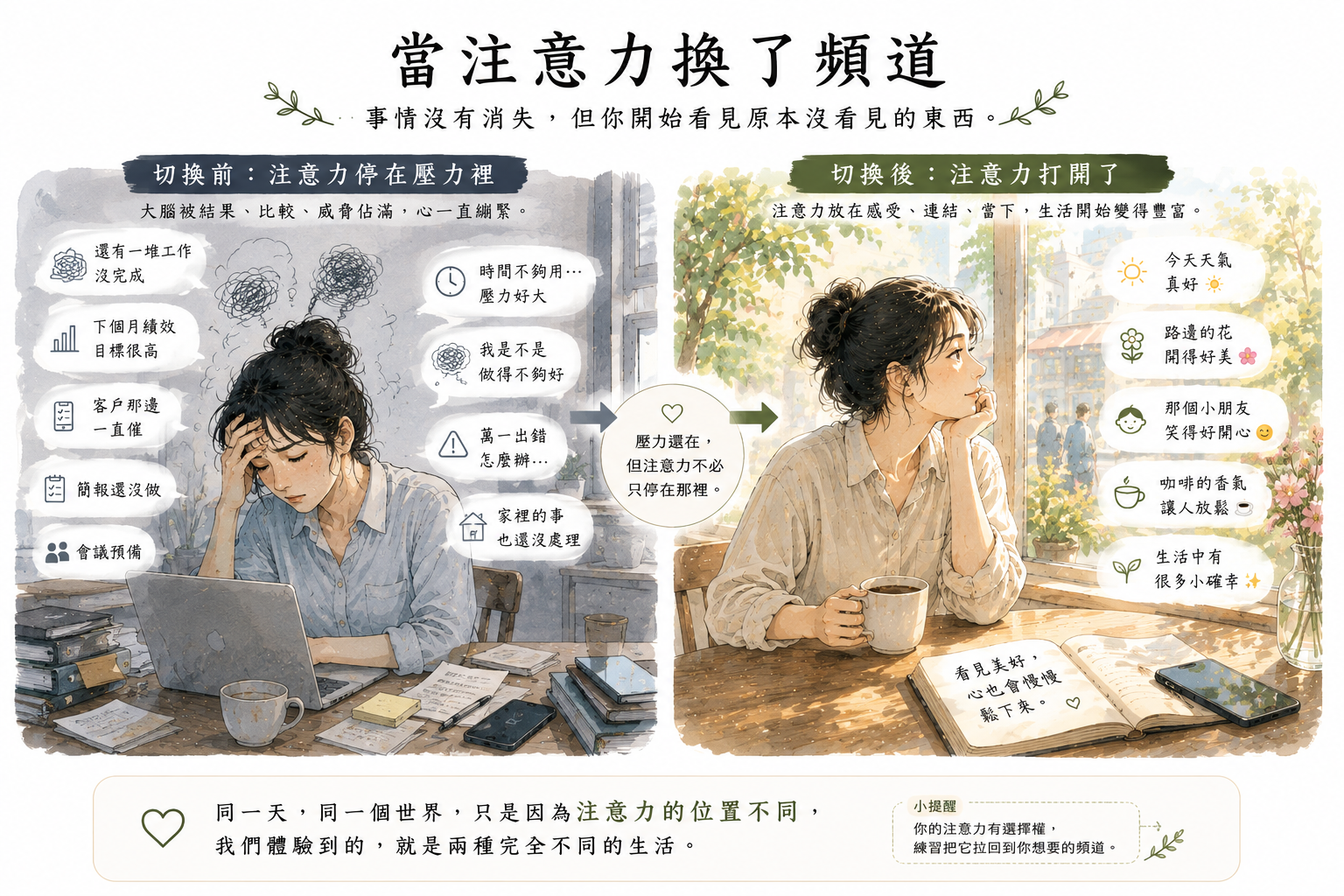 注意力切換對照圖——同一個世界，注意力放在不同的地方，就看見不同的東西