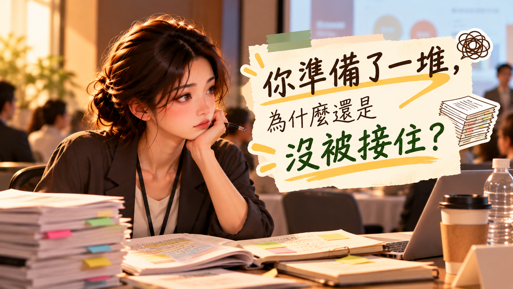 《有意思》生活實驗 08 你準備了一堆，為什麼還是沒被接住？——一份畫滿紅線的稿子，旁邊放著一杯涼掉的茶。